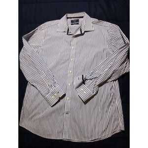 Charles Tyrwhitt Shirt Men XL Blue Stripe Slim Fit‎ Poplin Long Sleeve